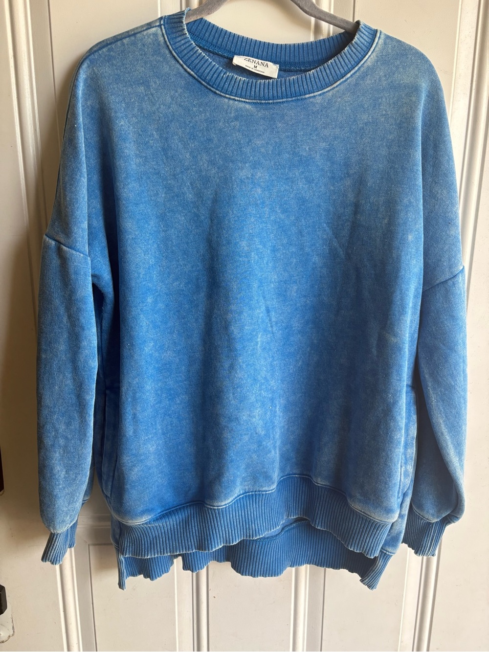 Zenana mineral washed ocean Blue fleec Crewneck Sweatshirt medium